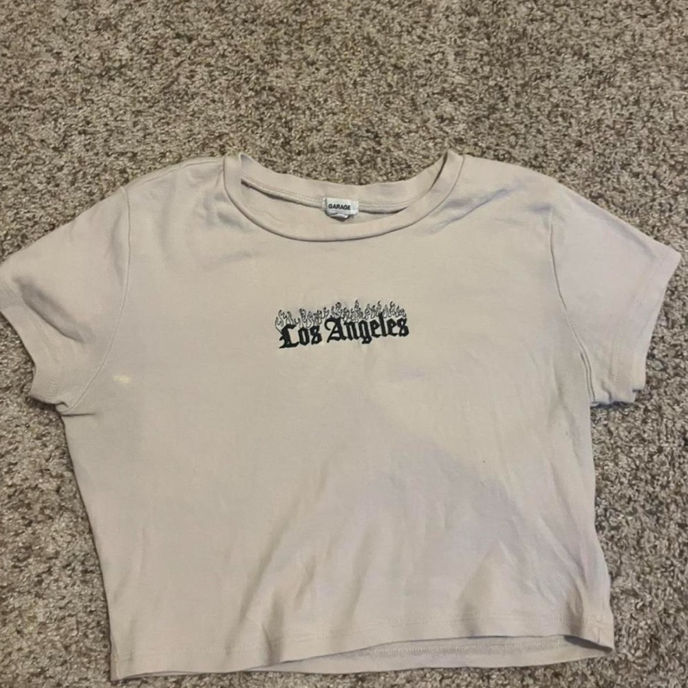 Garage Cream Crop Top with Black Print